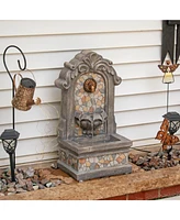 27" H Enchanting Estate Polyresin Wall Standing Fountain - Flat Back Wall Fountain for the Patio, Deck, or Yard