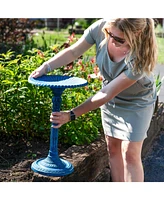 Art Deco Sunburst Metal Bird Bath with Uv-Resistant Finish - Cast Aluminum - Blue Patina - 14-Inch