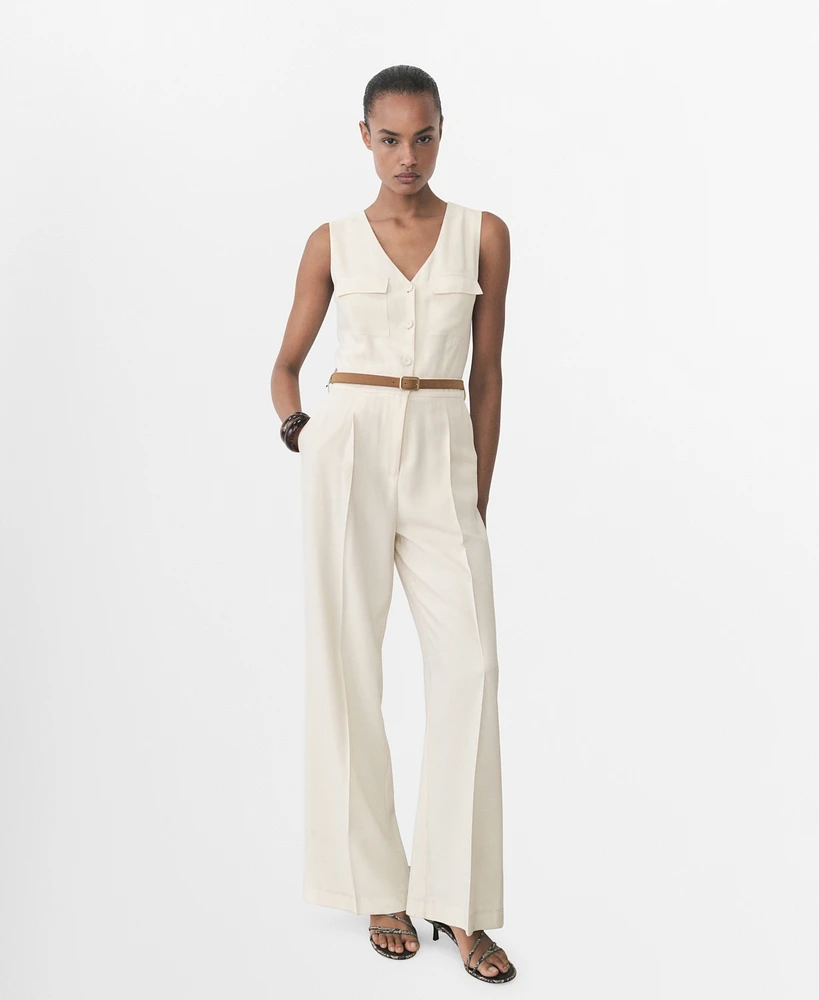 Mango Women's Belt Long Jumpsuit