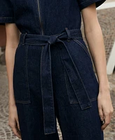 Mango Women's Short-Sleeved Denim Jumpsuit