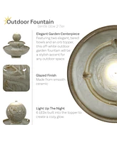 Gentle Glow 26.5" H 2-Tier Ceramic Outdoor Fountain with Led Light - Tiered Water Feature with Electric Pump - Off-White