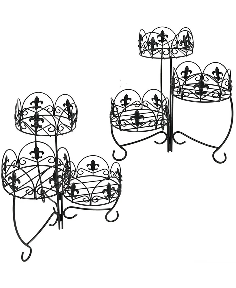 3-Tiered Plant Stand for Indoor or Outdoor Use - Metal Flowerpot Holder - 22" - Set of Two - Black