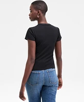 On 34th Women's Rib-Knit Short-Sleeve Button Front Top, Exclusively at Macy's