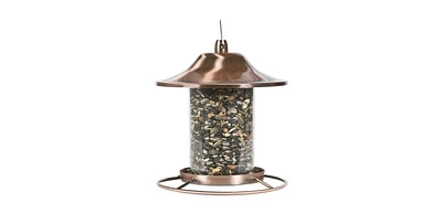 Copper Bird Feeder with Plastic Seed Reservoir Tube and Circular Perch for Outdoor Birds