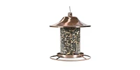 Copper Bird Feeder with Plastic Seed Reservoir Tube and Circular Perch for Outdoor Birds