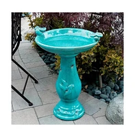 Outdoor Turquoise Ceramic Birdbath for Garden and Patio Decor
