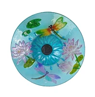 Outdoor Glass Bowl Bird Bath with Metal Stand and Solar Powered Light