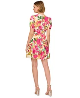 Adrianna by Papell Women's Floral-Print Puffed-Sleeve Dress