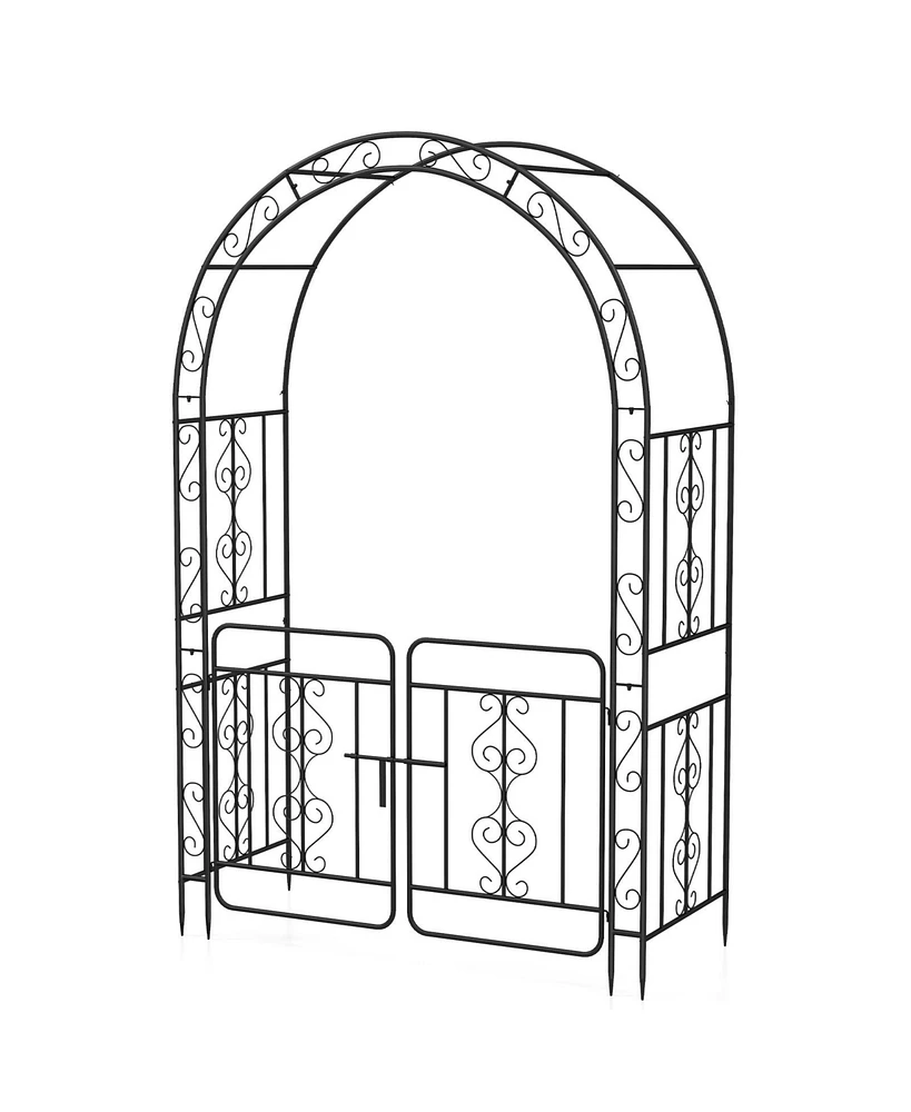 Garden Arbor with Gate with Multiple Side Crossbars and 4 Sharp Ground Stakes
