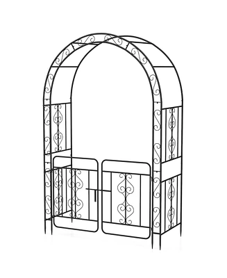 Garden Arbor with Gate with Multiple Side Crossbars and 4 Sharp Ground Stakes