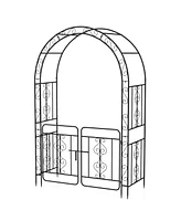 Garden Arbor with Gate with Multiple Side Crossbars and 4 Sharp Ground Stakes