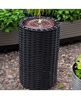Cylinder Indoor/Outdoor Water Fountain - 20.5-Inch - with Plastic Wicker Design and Led Lights