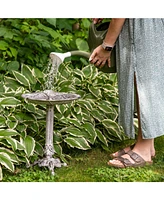 Bird and Blossom Metal Bird Bath with Uv-Resistant Finish - Cast Aluminum - Antique Gray - 13"