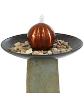 Freestanding Slate Outdoor Water Fountain - 38-Inch H - Modern Decorative Orb Top