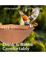 Hammered Copper Bird Bath for Outside with Stake - Uv-Resistant Finish - 34.25" H