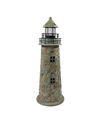 35-Inch Outdoor Lighthouse Lamp - Solar Lighthouse Decor with Led Light for Garden, Yard, Patio - Decorative Cobblestone