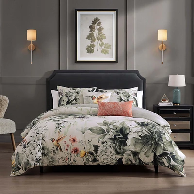 Bebejan Vintage Bloom Bedding 100% Cotton Sateen 5 Piece King Size Reversible Comforter Set