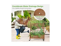 Outdoor Raised Garden Bed Planter Box Cart on Wheels with Trellis for Easy Gardening