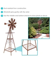 51-Inch Rustic Windmill Metal Garden Statue with Tiers - Yard Art, Lawn and Garden Sculpture Decor - Brown/Copper