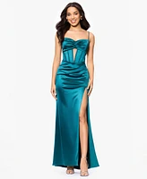 Blondie Nites Juniors' Sweetheart Corset Side-Slit Gown