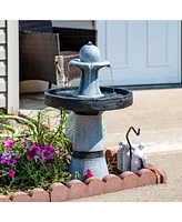 2-Tone Outdoor Water Fountain with Led Light and Electric Pump - Small Traditional Water Feature - 29.5" H