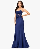 Blondie Nites Juniors' Embroidered Corset Trumpet Gown