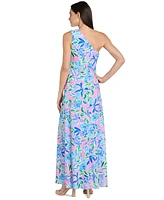 R & M Richards Women's Hardware-Trim One-Shoulder Maxi Dress