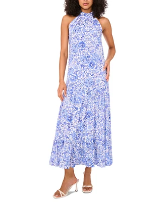 Msk Women's Printed Halter Sleeveless Maxi Dress