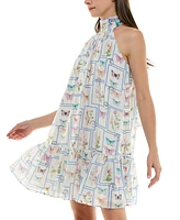 Taylor Women's Mock-Neck Butterfly-Print Ruffled-Hem Dress