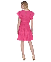 Eliza J Women's Cotton Smocked Embroidered Flutter-Sleeve Dress