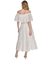 Eliza J Women's Cotton Off-The-Shoulder Belted Midi Dress