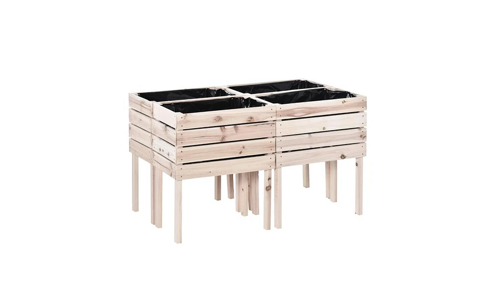 Rustic Wooden Flower Shelf and Planter Box Combination