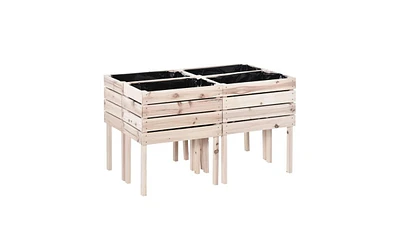 Rustic Wooden Flower Shelf and Planter Box Combination