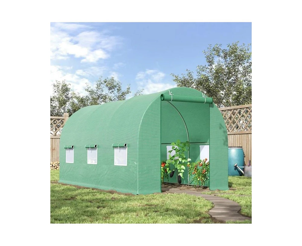 Greenhouse with Green Pe Cover - Durable Outdoor Plant Growing Shelter