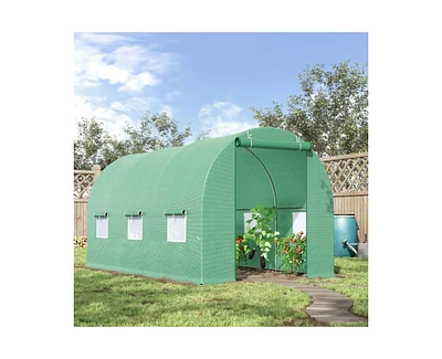 Greenhouse with Green Pe Cover - Durable Outdoor Plant Growing Shelter