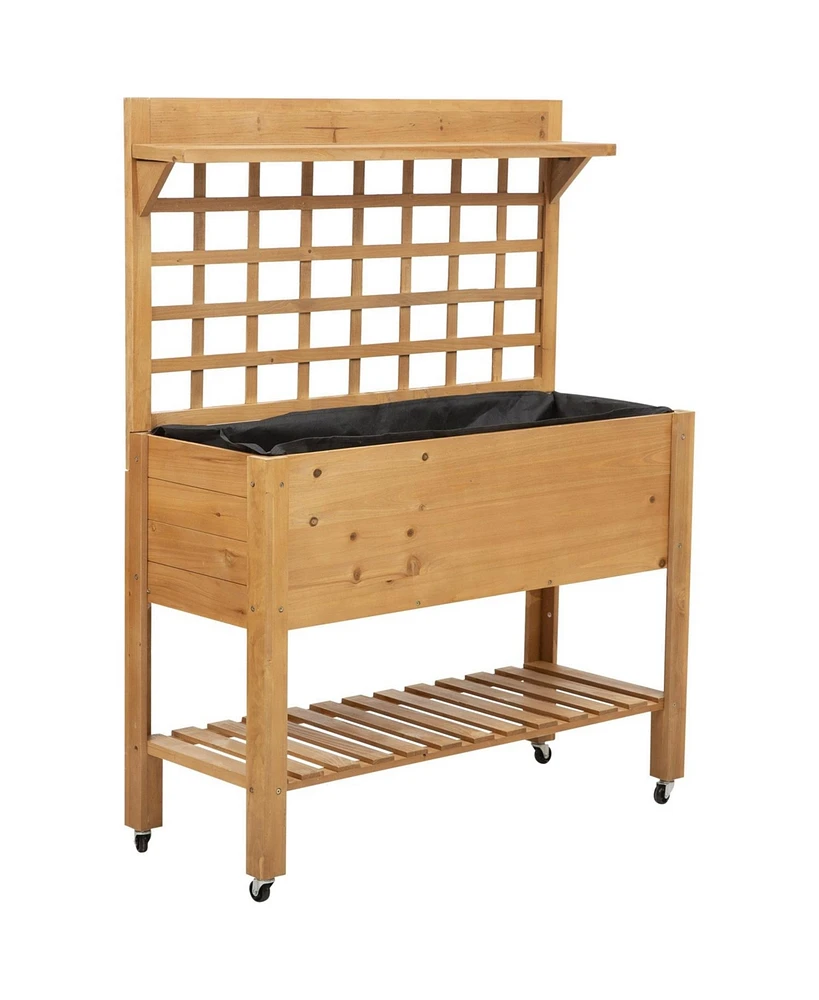 Trellis Elevated Raised Garden Planter Bed with Wheels for Easy Mobility and Plant Support