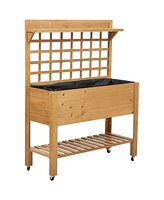 Trellis Elevated Raised Garden Planter Bed with Wheels for Easy Mobility and Plant Support