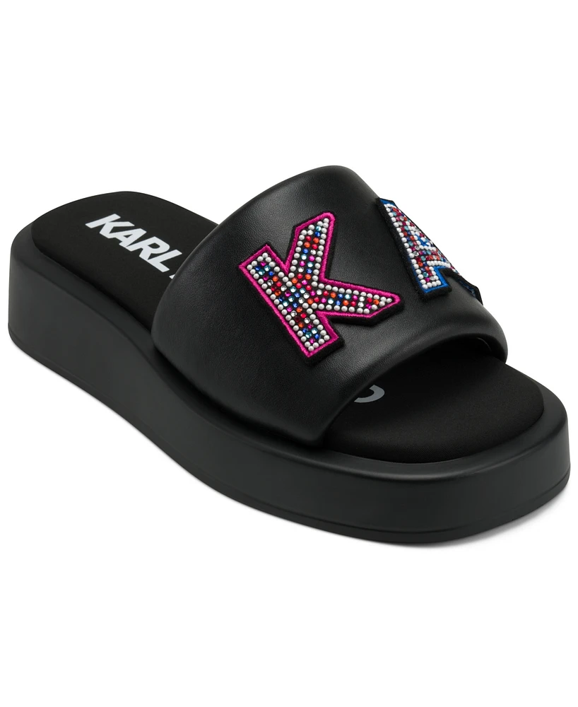 Karl Lagerfeld Paris Women's Opal Stone Platform Slide Flat Sandals