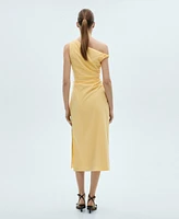 Mango Women's Draped Asymmetrical Midi Dress