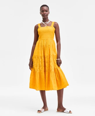 On 34th Women's Smocked Embroidered Eyelet Midi Dress, Exclusively at Macy's