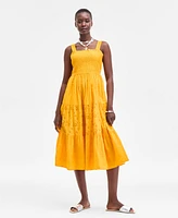 On 34th Women's Smocked Embroidered Eyelet Midi Dress, Exclusively at Macy's