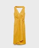 Mango Women's Linen Pleated Midi Dress