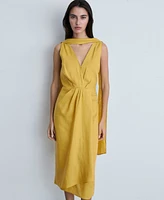Mango Women's Linen Pleated Midi Dress