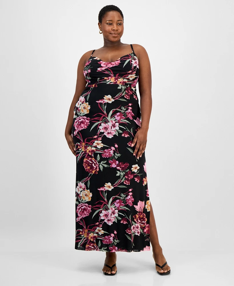 B Darlin Trendy Plus Floral Mesh Maxi Dress