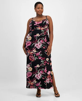 B Darlin Trendy Plus Floral Mesh Maxi Dress