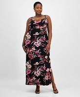 B Darlin Trendy Plus Floral Mesh Maxi Dress