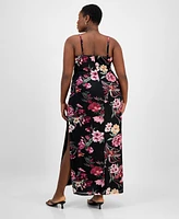 B Darlin Trendy Plus Floral Mesh Maxi Dress