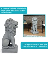 Noble Beast 30-Inch Concrete Sitting Lion Outdoor Statue - For Patio, Lawn or Front Porch