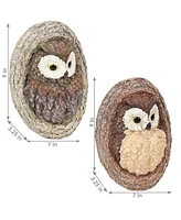 Winifred and Wesley the Wise Old Owls Tree Hugger - Polyresin Outdoor Tree Decor - Garden Sculpture Decoration - Whimsical Owl Tree Face