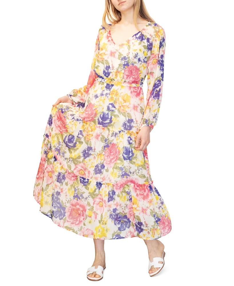 Juniors' Floral-Print Tiered Midi Dress